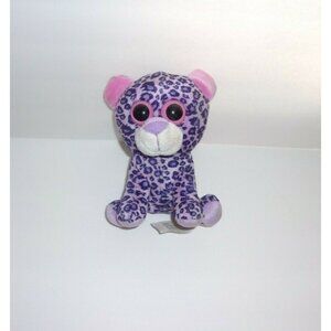 Purple Spotted Leopard Cat Pink Ears Large Eyes Plush 7"